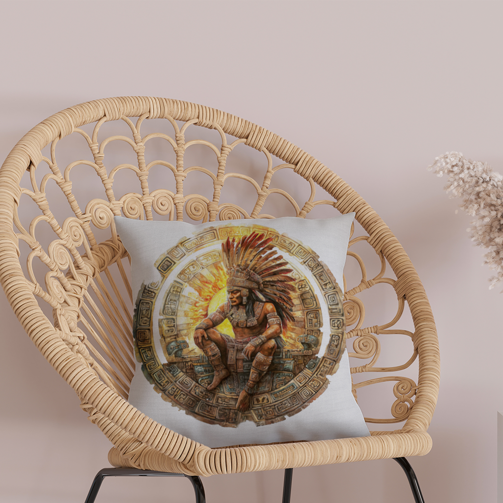 Antik Aztek Güneş Savaşçısı Dekoratif Kırlent Kılıfı