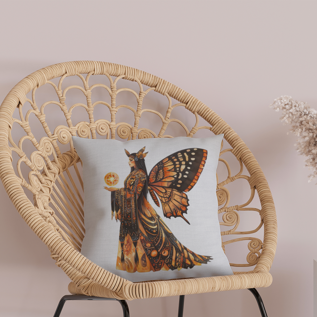 Monarch Kelebek Kanatlı Tanrıça Dekoratif Kırlent Kılıfı