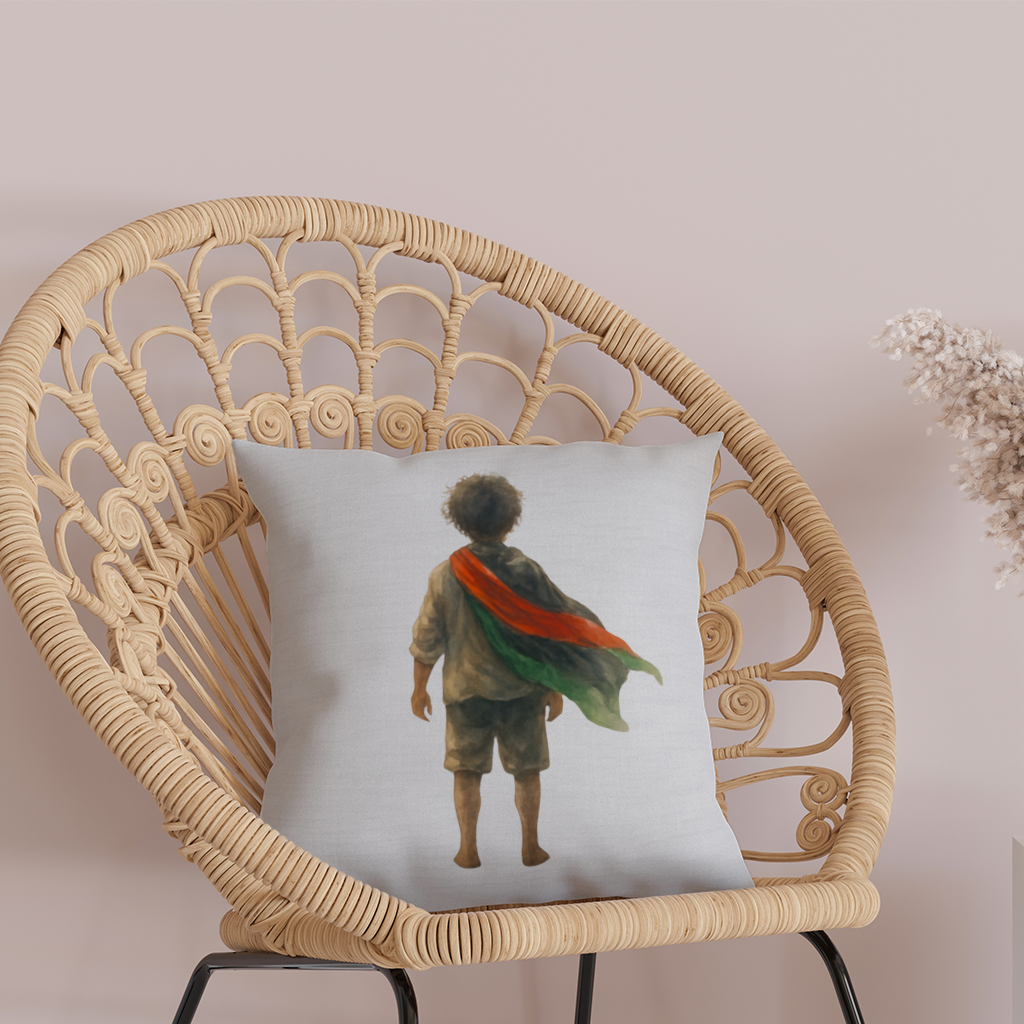 Dünyaya Arkasını Dönmüş Filistinli Çocuk Dekoratif Kırlent Kılıfı