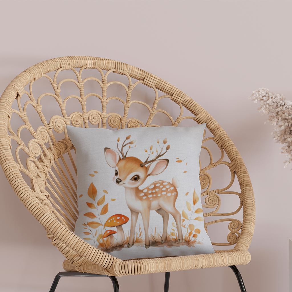 Masalsı Sonbahar Yavru Geyiği Dekoratif Kırlent Kılıfı