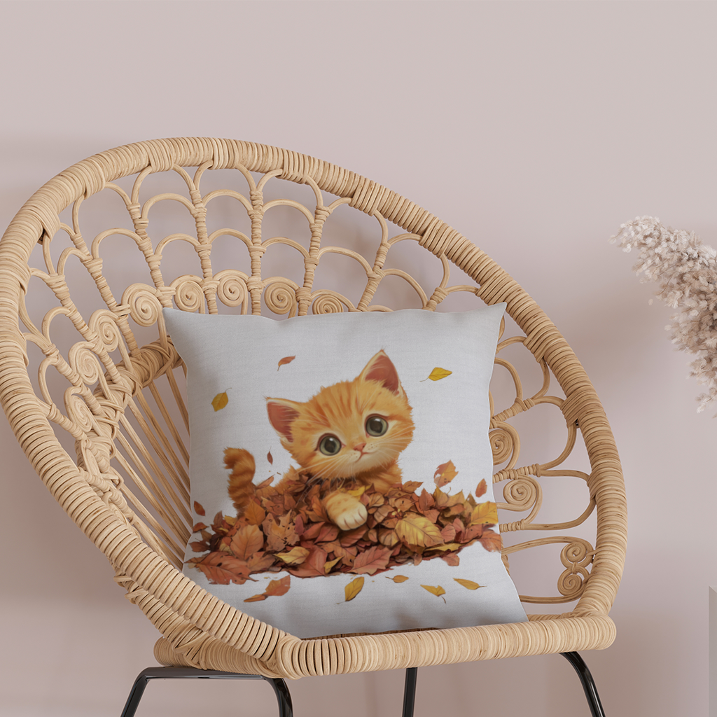Ginger Kitten in Autumn Leaves Decorative pillow cover
