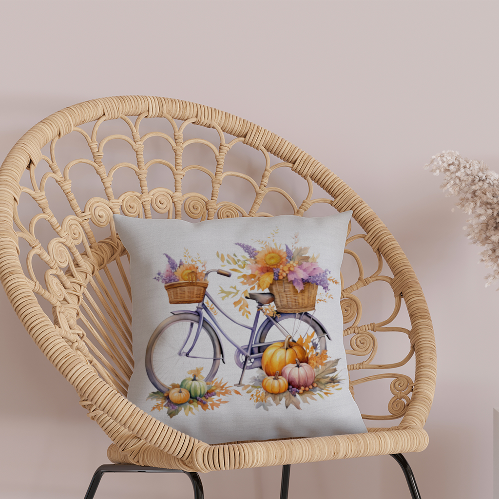 Lavender Autumn Bicycle with Pumpkins Decorative pillow cover