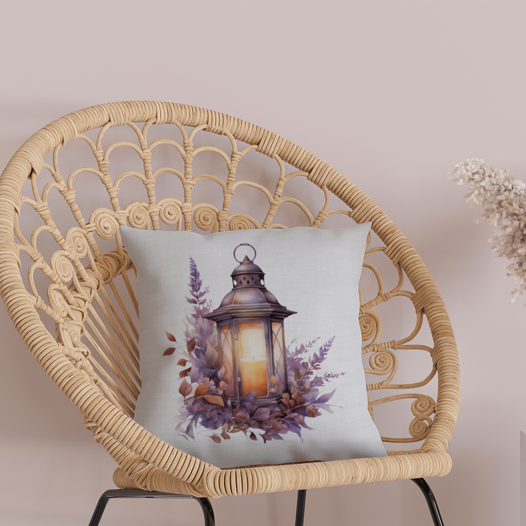 Cottagecore Lavender and Leaves Lantern Decorative pillow cover
