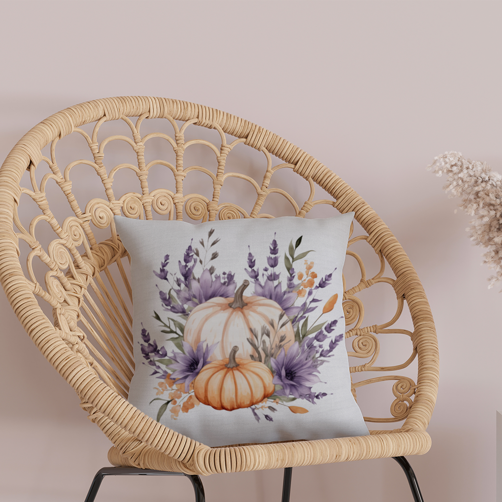 Lavender and Pumpkin Autumn Bouquet Decorative pillow cover