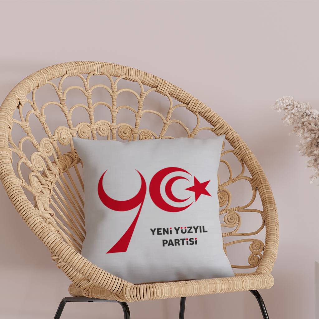 Beyaz Zemin Üzerinde Yeni Yüzyıl Partisi Logosu Dekoratif Kırlent Kılıfı