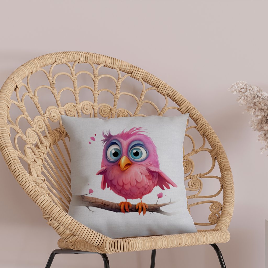 Cute Pink Bird with Large Blue Eyes 