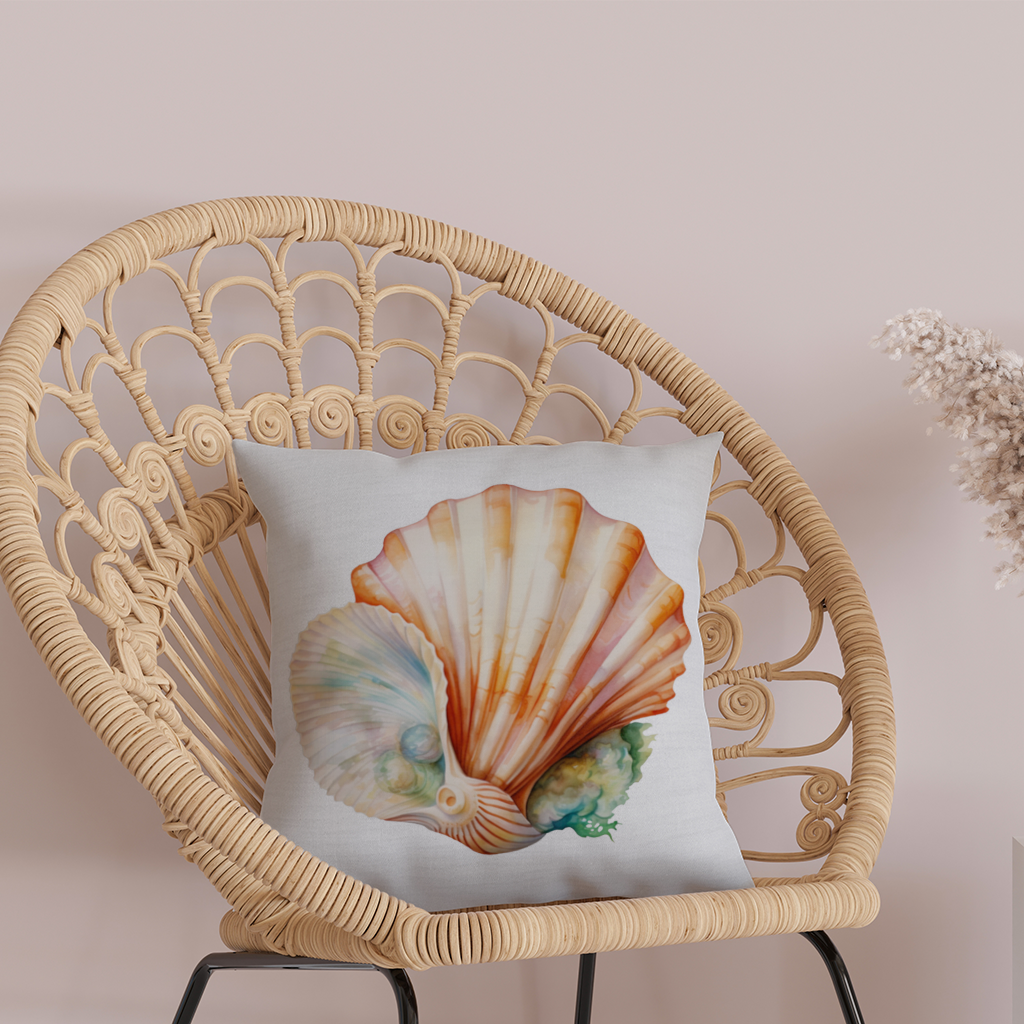 Iridescent Pearls in Orange Scallop Seashell 