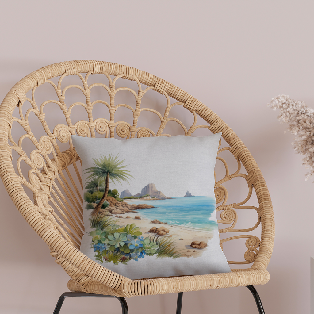 Tropical Palm Tree and Turquoise Sea Decorative pillow cover