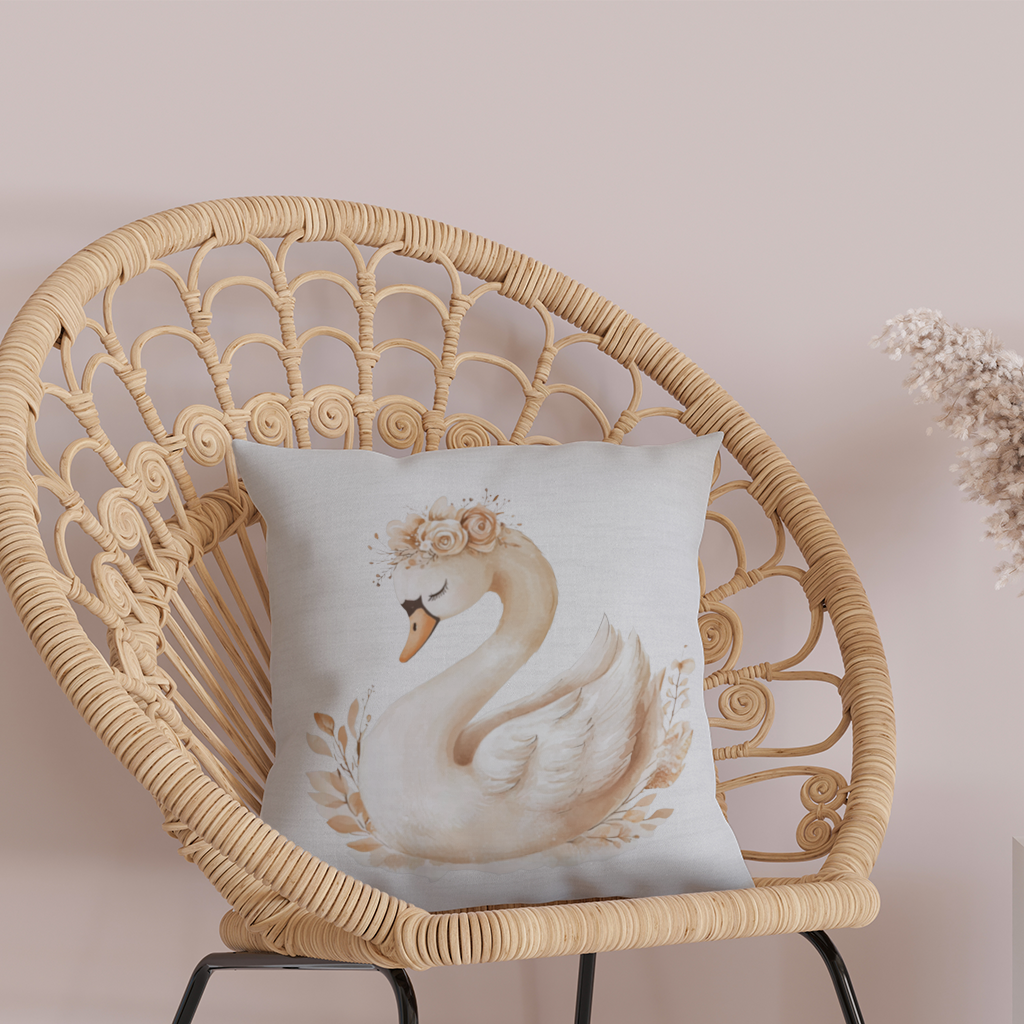 Elegant Floral Crown Boho Swan Decorative pillow cover