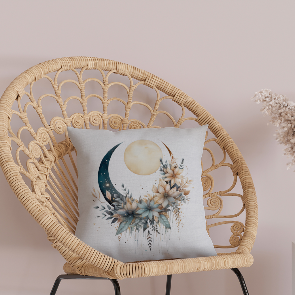 Celestial Boho Moon Floral Decorative pillow cover