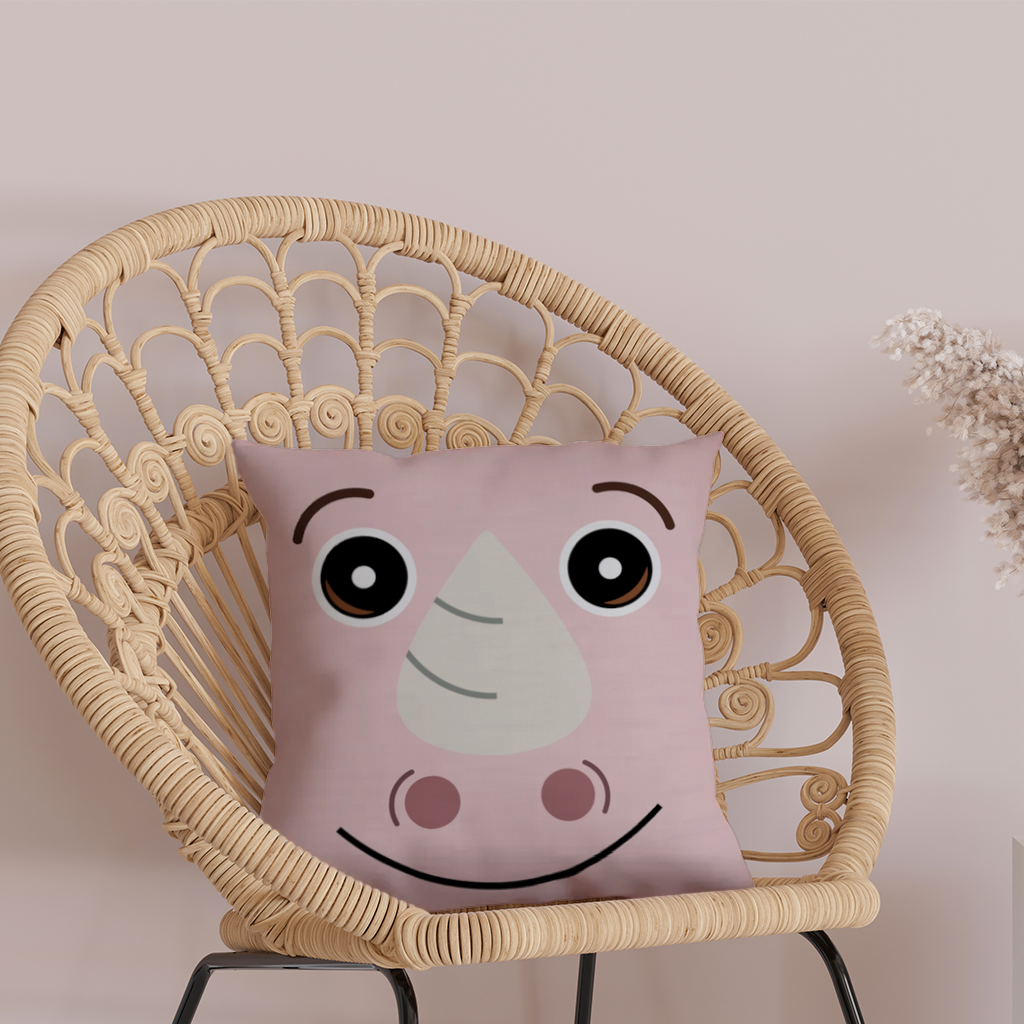 Mavi Ayı Pooli-Pembe Gergedan Gogo yüz deseni Dekoratif Kırlent Kılıfı