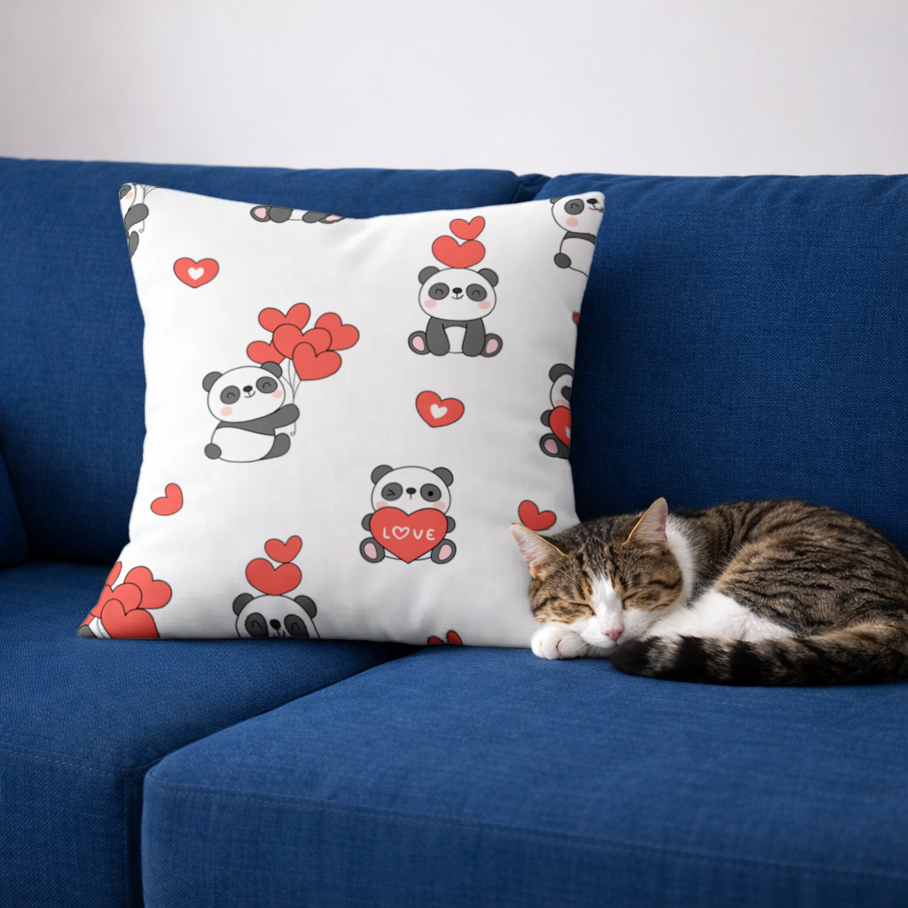 Cute Panda Valentines Day Love Heart Pattern Design Decorative pillow cover