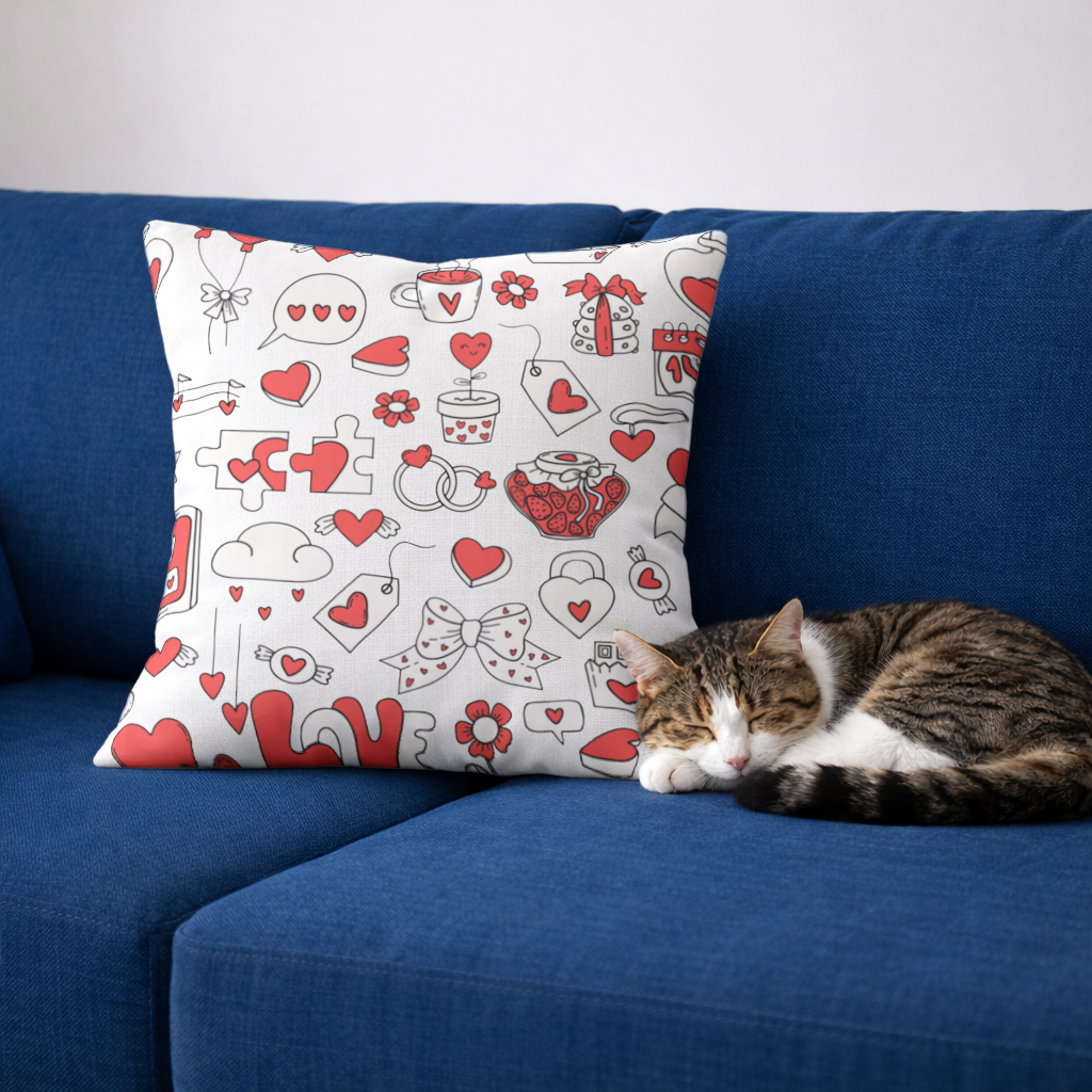 Valentines Day Doodle Love Heart Pattern Cute Design Decorative pillow cover