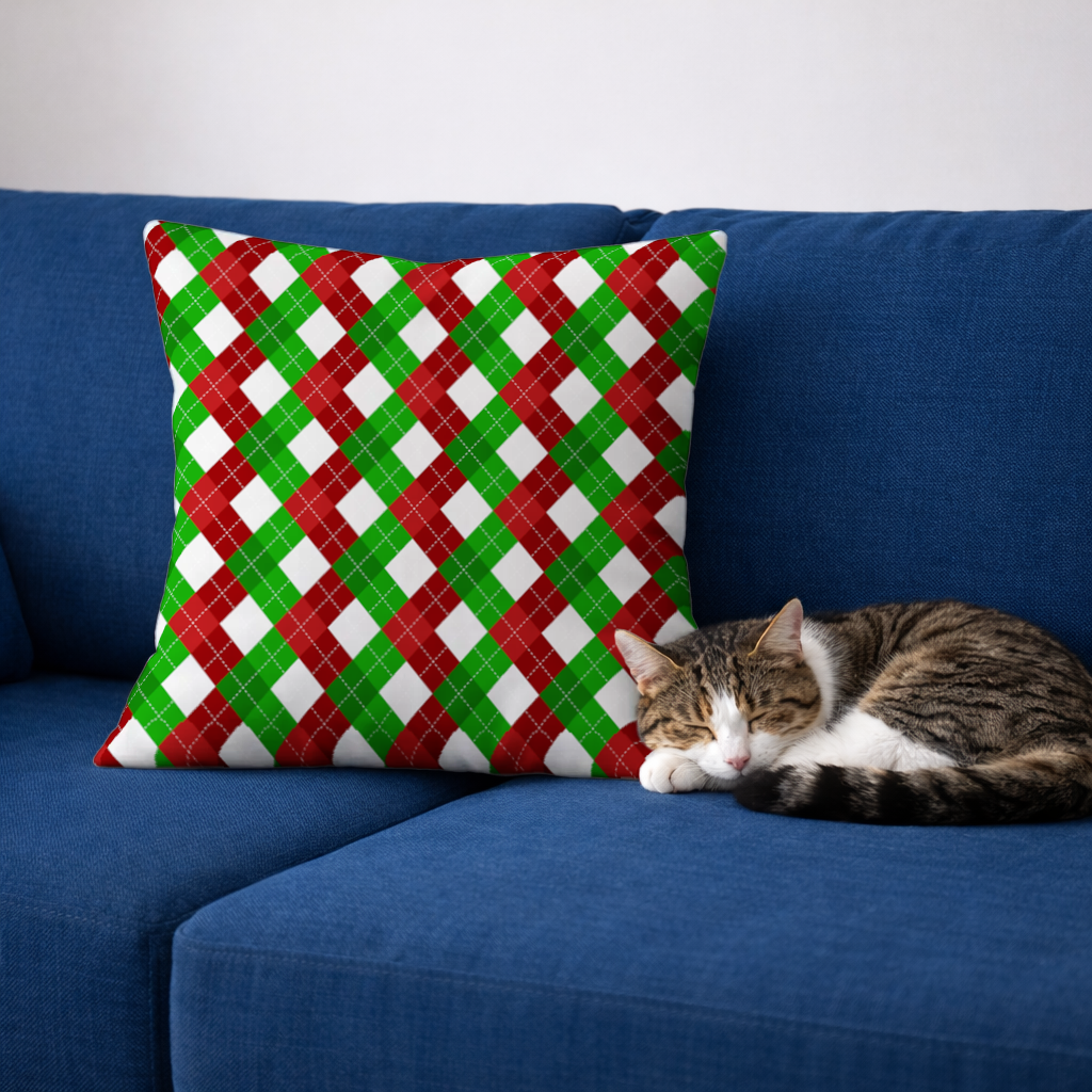 Red Green Argyle Plaid Background Pattern Decorative pillow cover