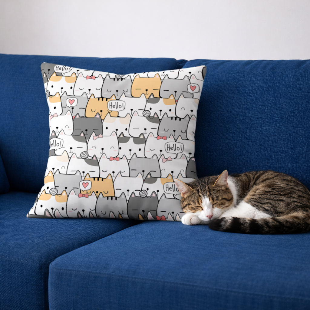 Cute Cartoon Cats Pattern with Speech Bubbles Decorative pillow cover