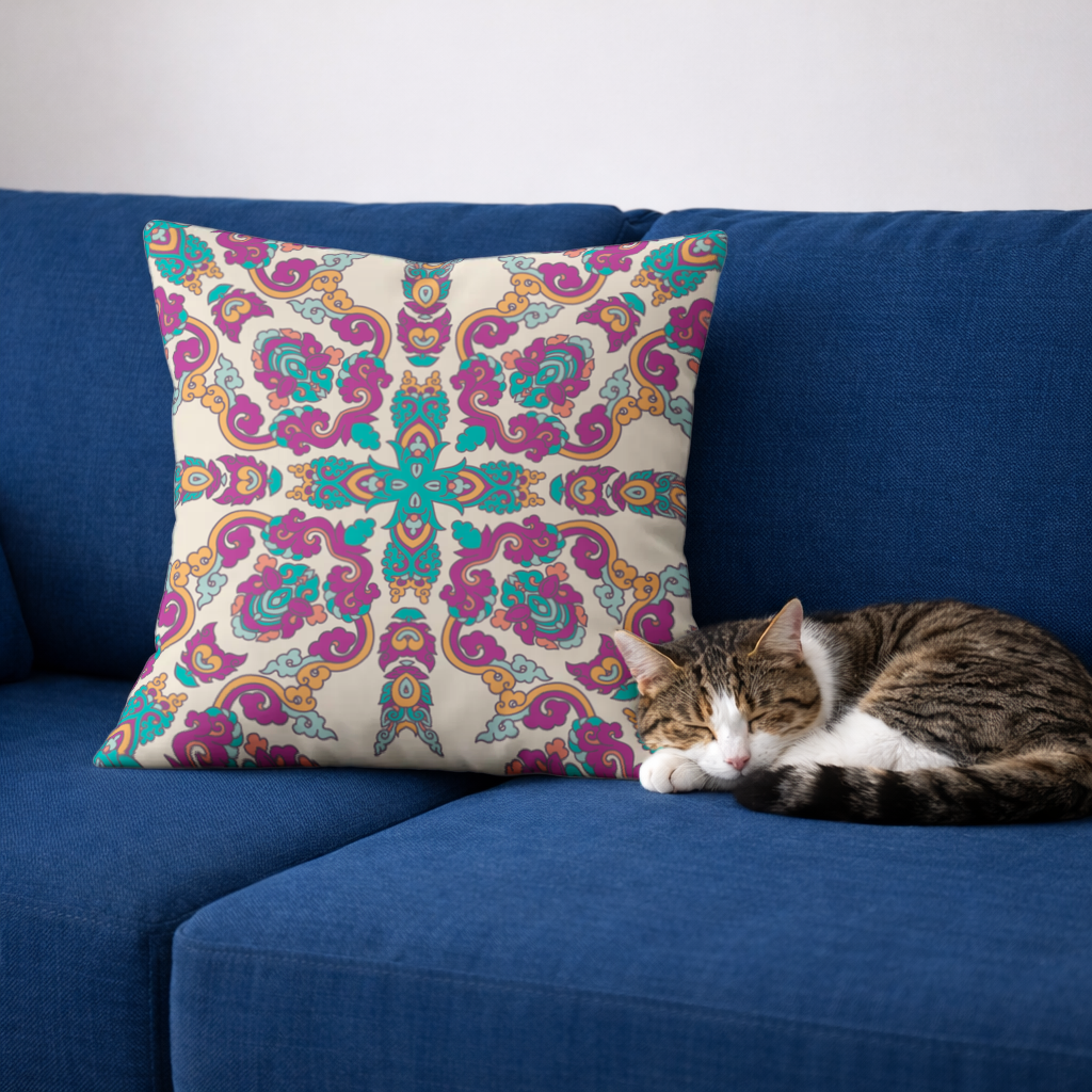 Colorful Oriental Symmetrical Mandala Pattern Decorative pillow cover