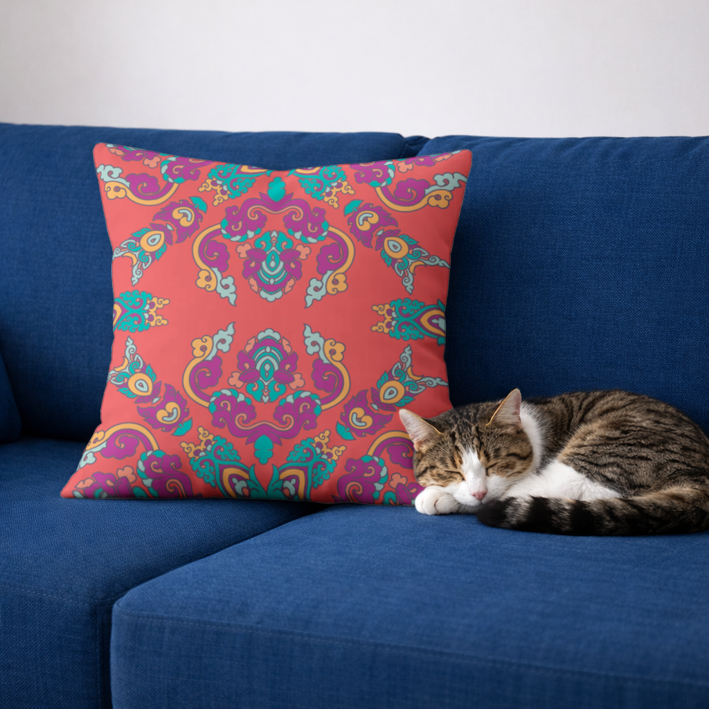 Vibrant Red Oriental Mandala Pattern Decorative pillow cover