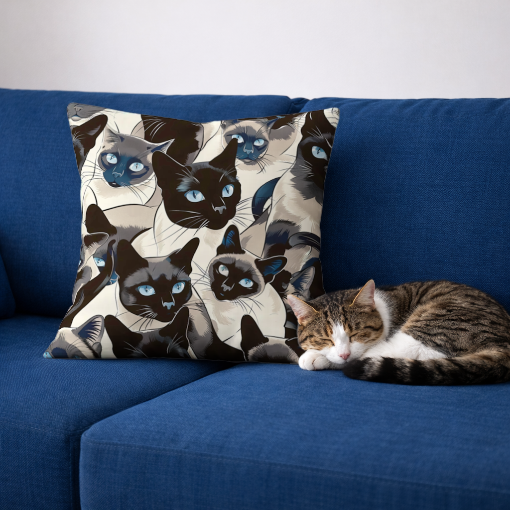 Blue Eyed Siamese Cat Elegant Illustration Pattern Decorative pillow cover
