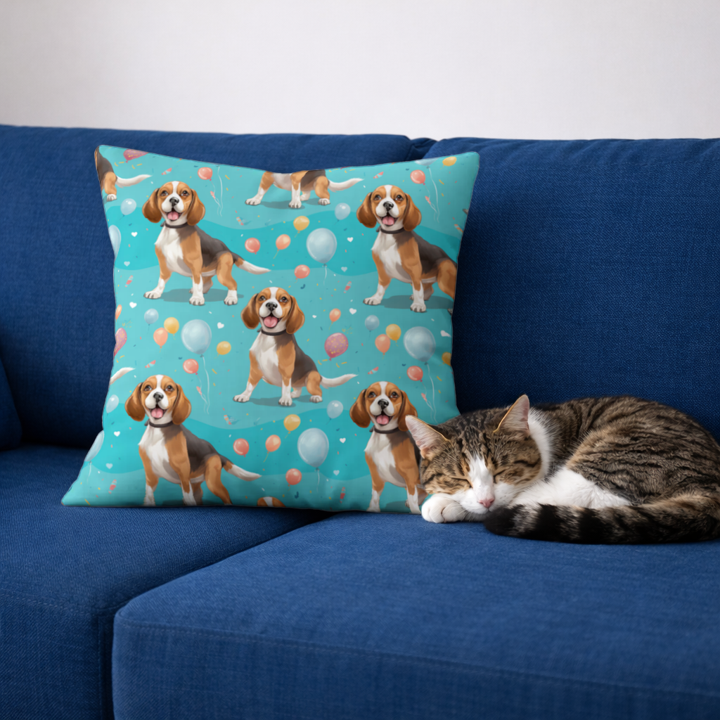 Cute Beagle Dog and Colorful Balloons Seamless Pattern Decorative pillow cover