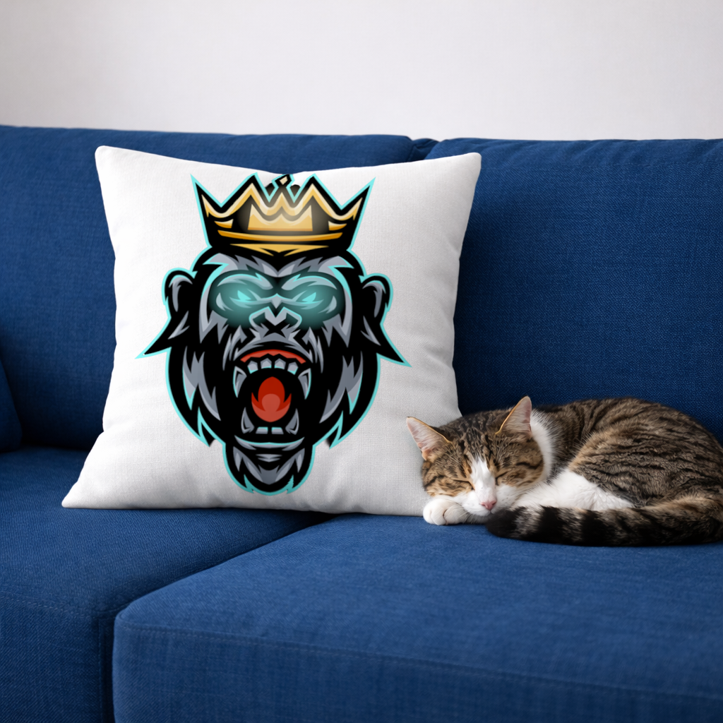 Angry Gorilla King with Crown Graphic - Neon Mascot Design Decorative pillow cover