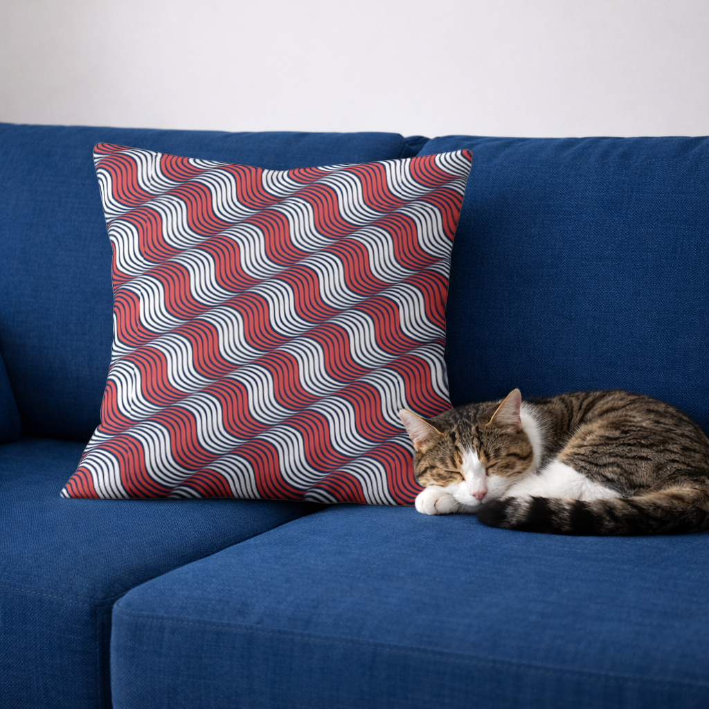 Red and Navy Wavy Line Pattern 