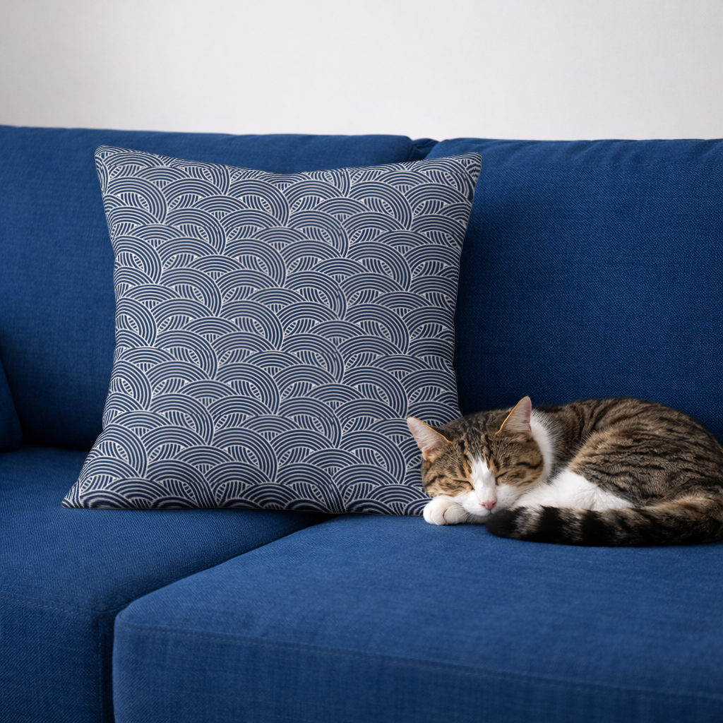 Navy and White Semi Circle Geometric Pattern 