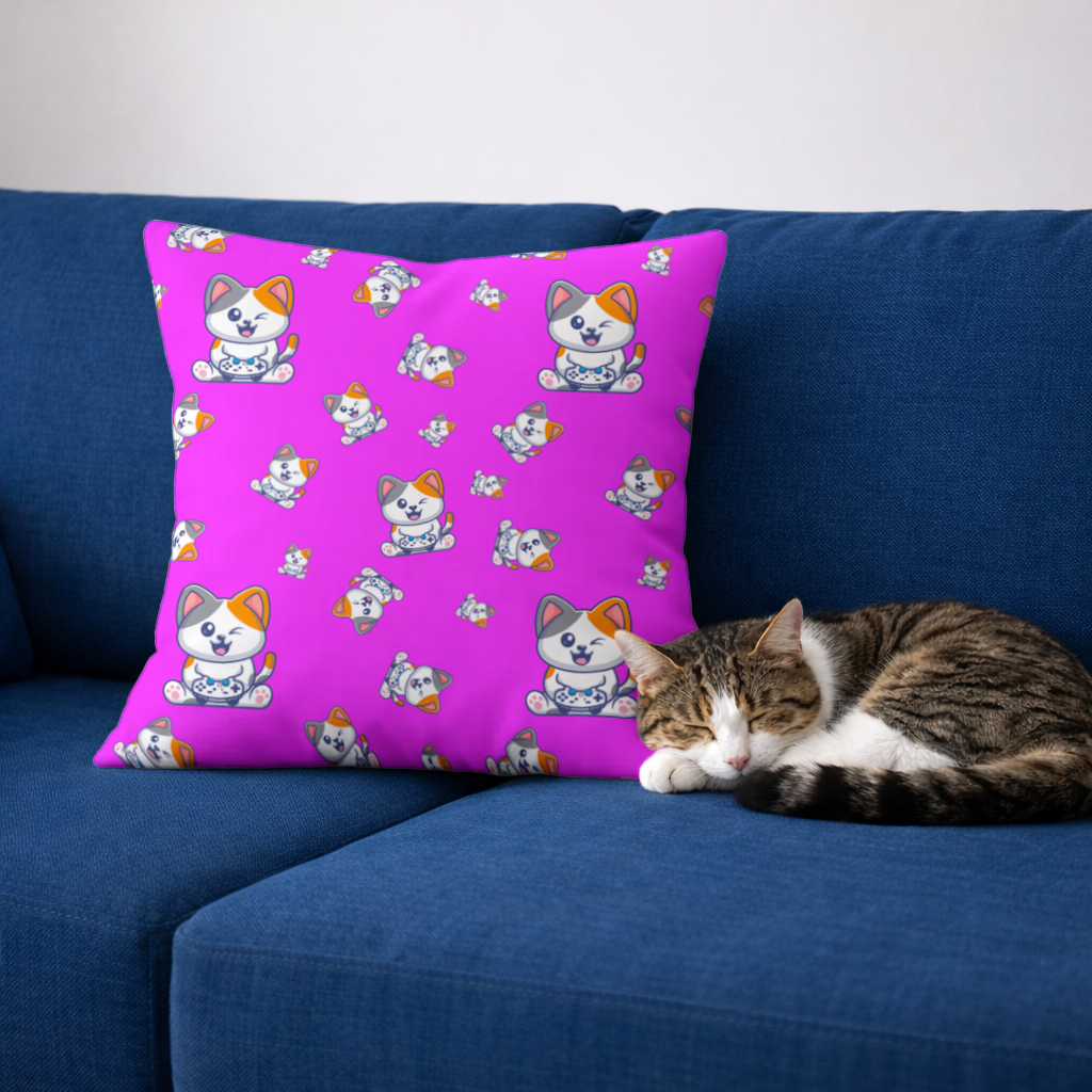 Cute Cartoon Cat Pattern on Pink Background 