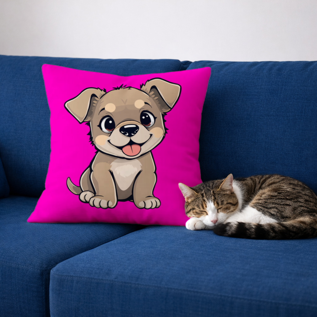 Cute Dog Illustration on Pink Background 