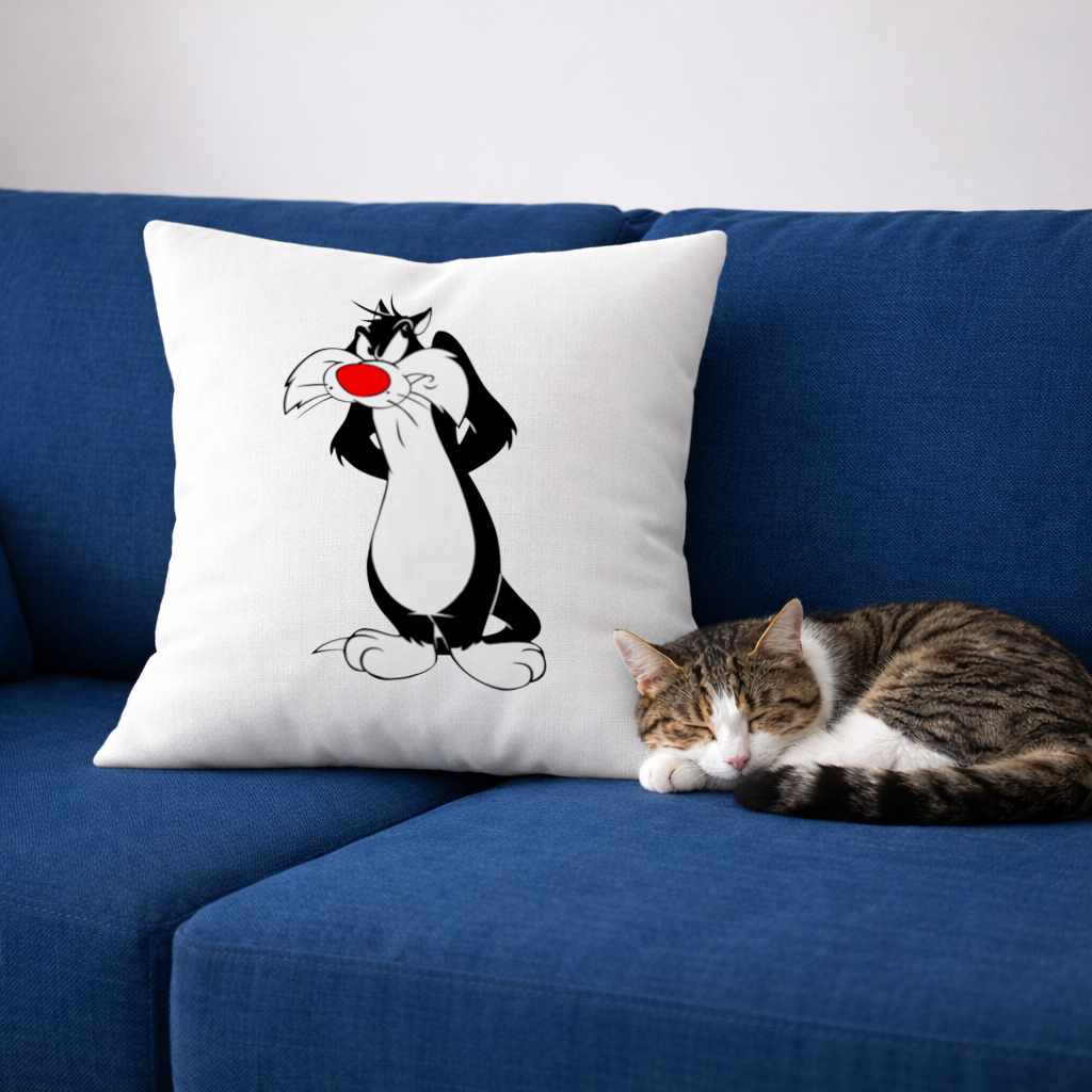 Funny Cartoon Cat Illustration Decorative pillow cover