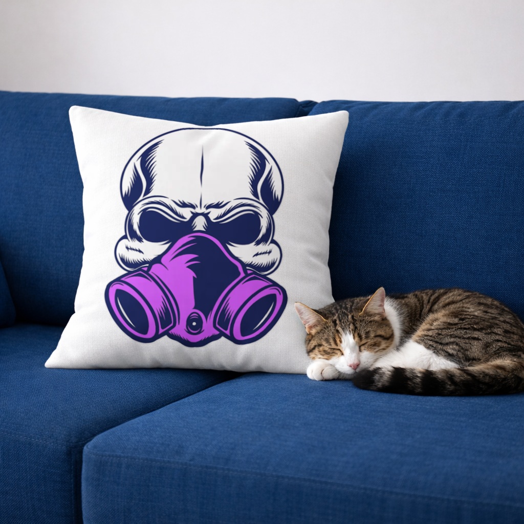 Skull with Gas Mask Illustration Modern and Edgy Design Decorative pillow cover
