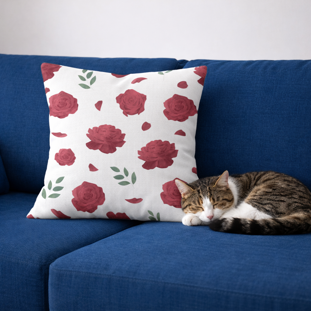 Red Rose and Leaf Romantic Seamless Pattern Decorative pillow cover