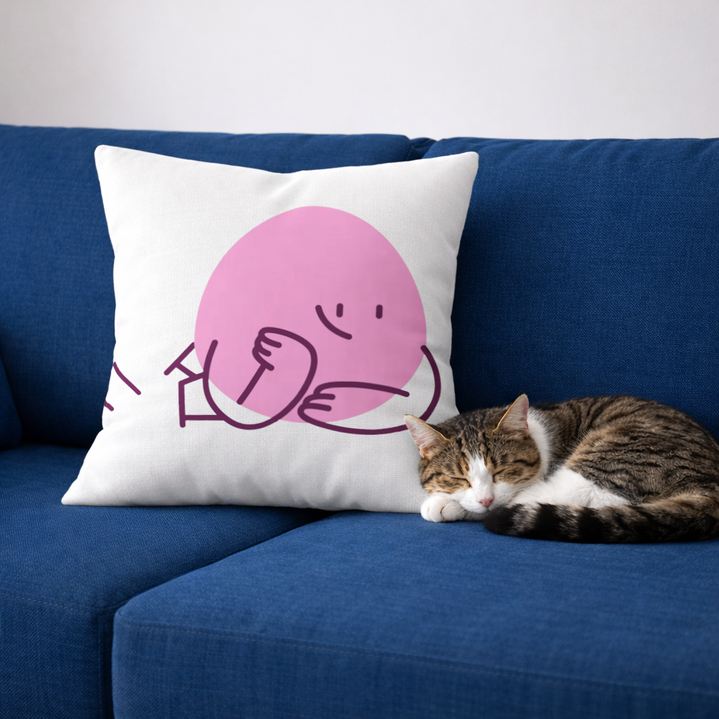 Cute Pink Lying Character Illustration Decorative pillow cover
