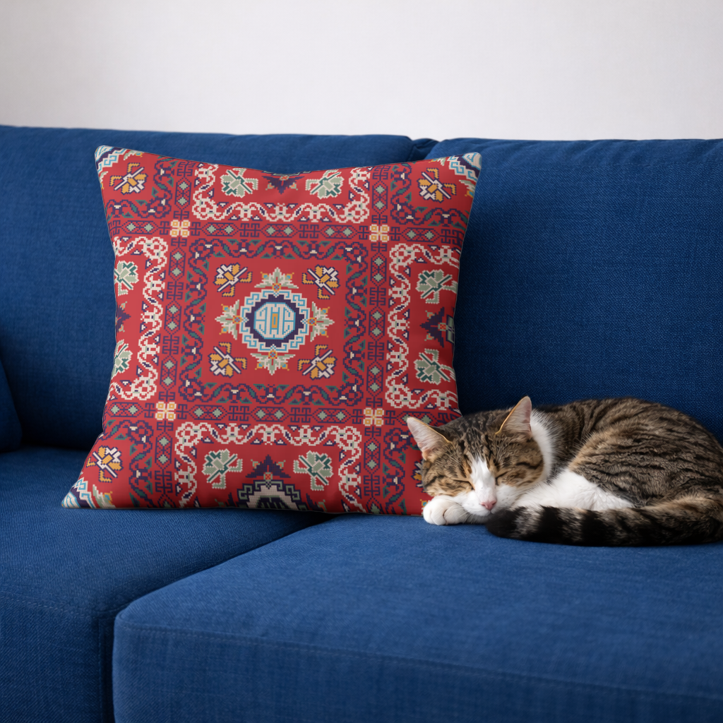 Traditional Kilim Inspired Red Ethnic Geometric Pattern 