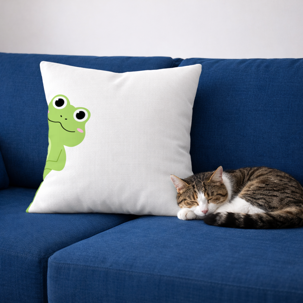 Cute Green Frog Peek-a-Boo Illustration Decorative pillow cover