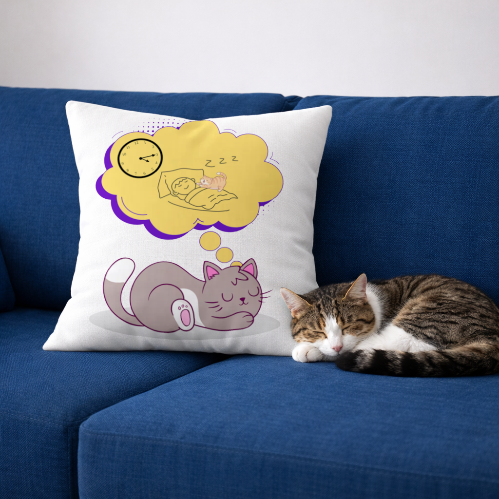 Cat Planning a 4 AM Zoomies Illustration Decorative pillow cover
