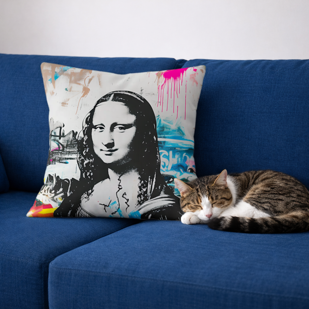 Graffiti Style Modern Mona Lisa Illustration Decorative pillow cover