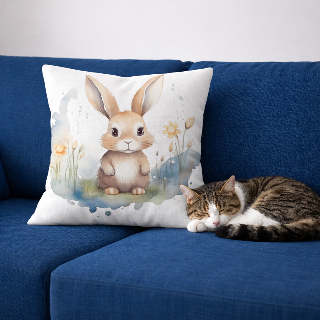 Cute Bunny Watercolor Illustration Decorative pillow cover