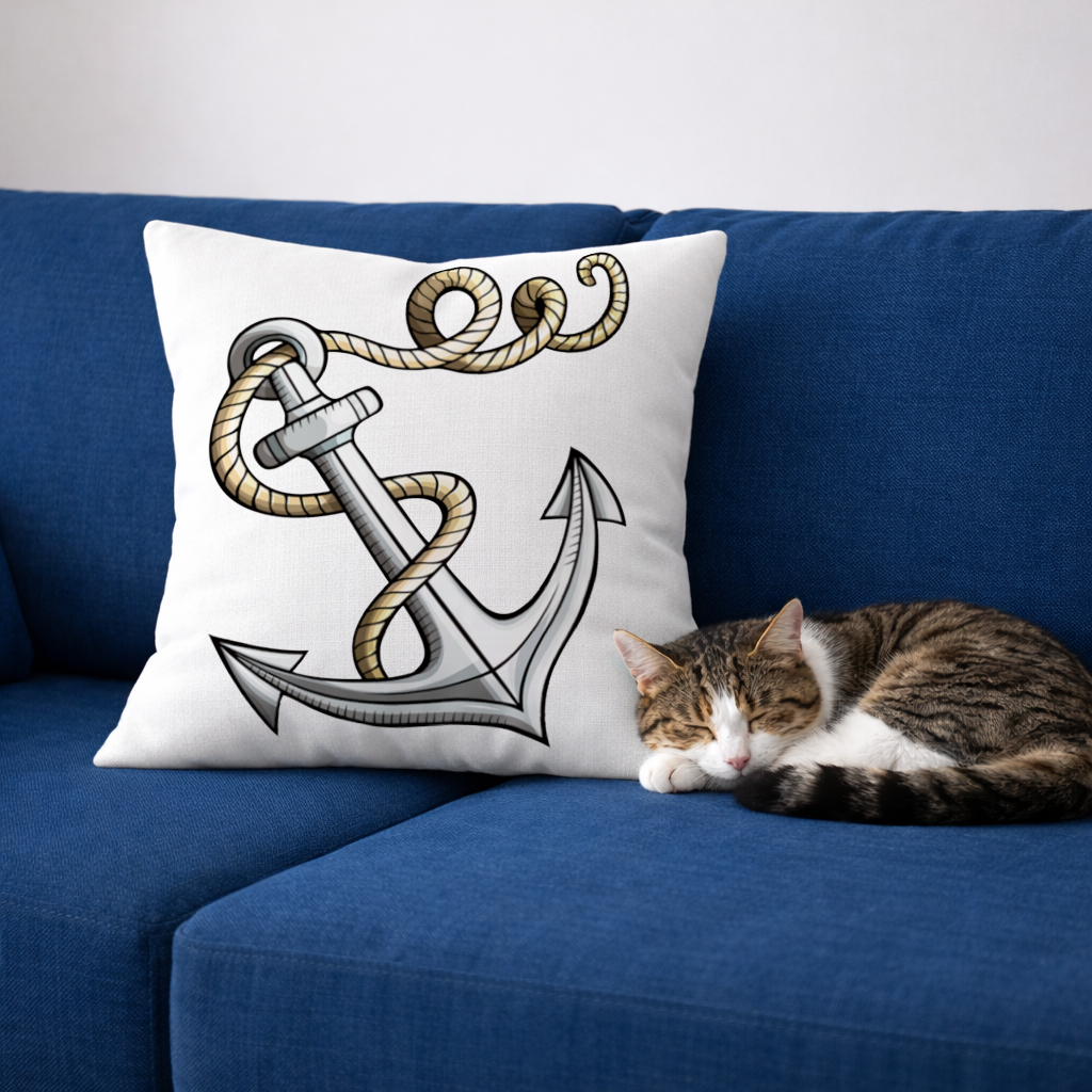 Denizci Çapası ve Halat Dövme Tasarımı Dekoratif Kırlent Kılıfı