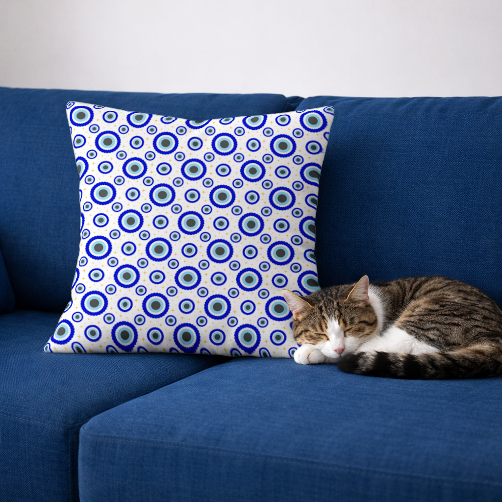 Blue Evil Eye Pattern with Stars Decorative pillow cover