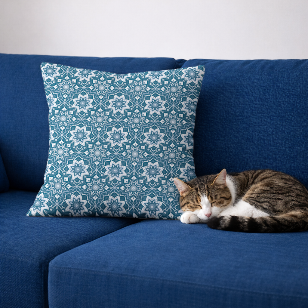 Elegant Blue Mandala Pattern Decorative pillow cover