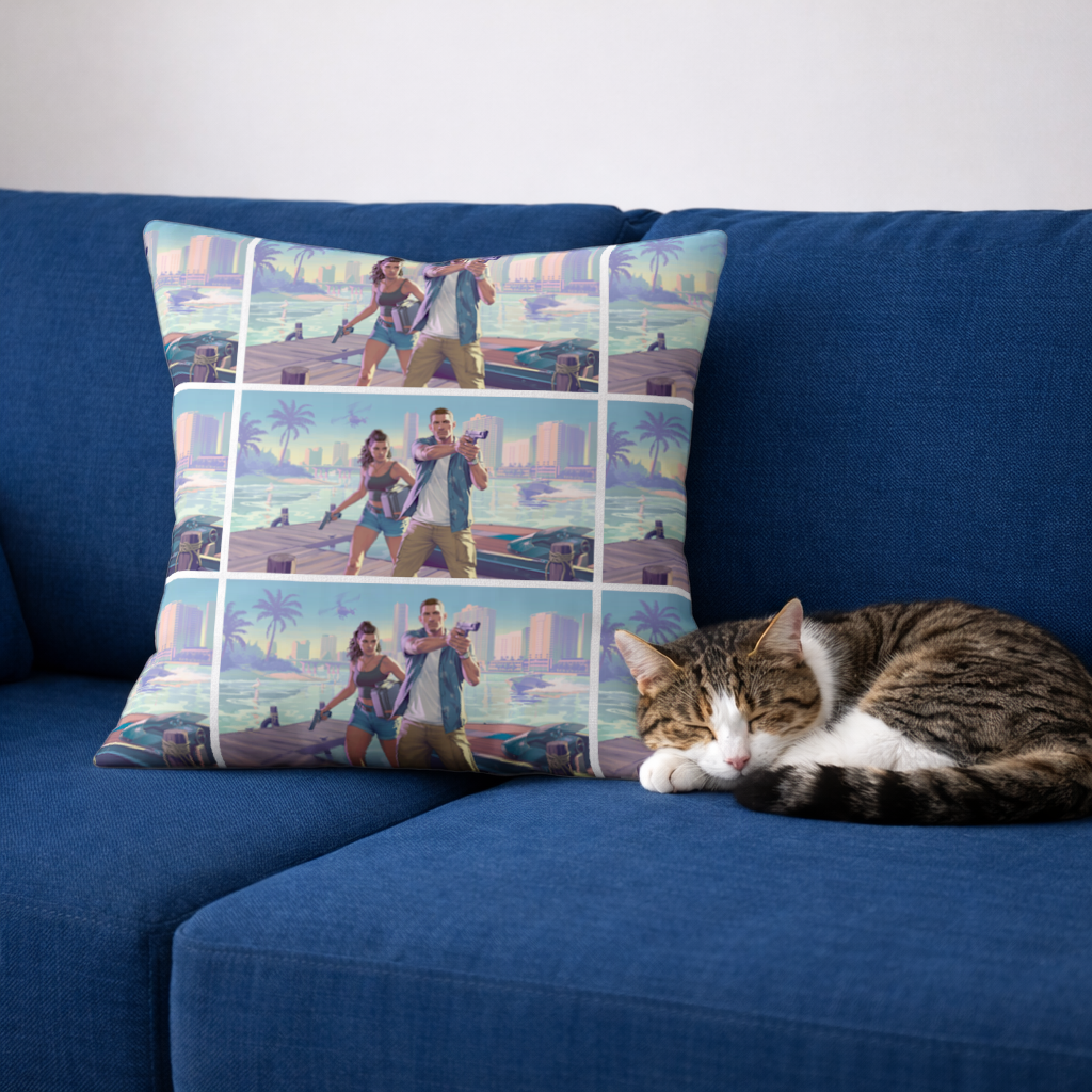 Vice City Showdown  Tropical Heist Duo Decorative pillow cover