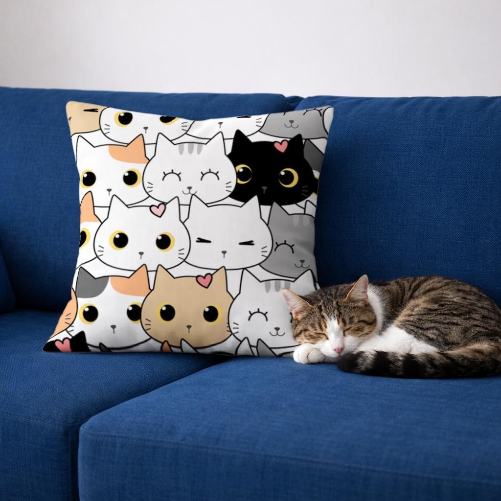 Colorful Cute Cat Faces Seamless Pattern Decorative pillow cover