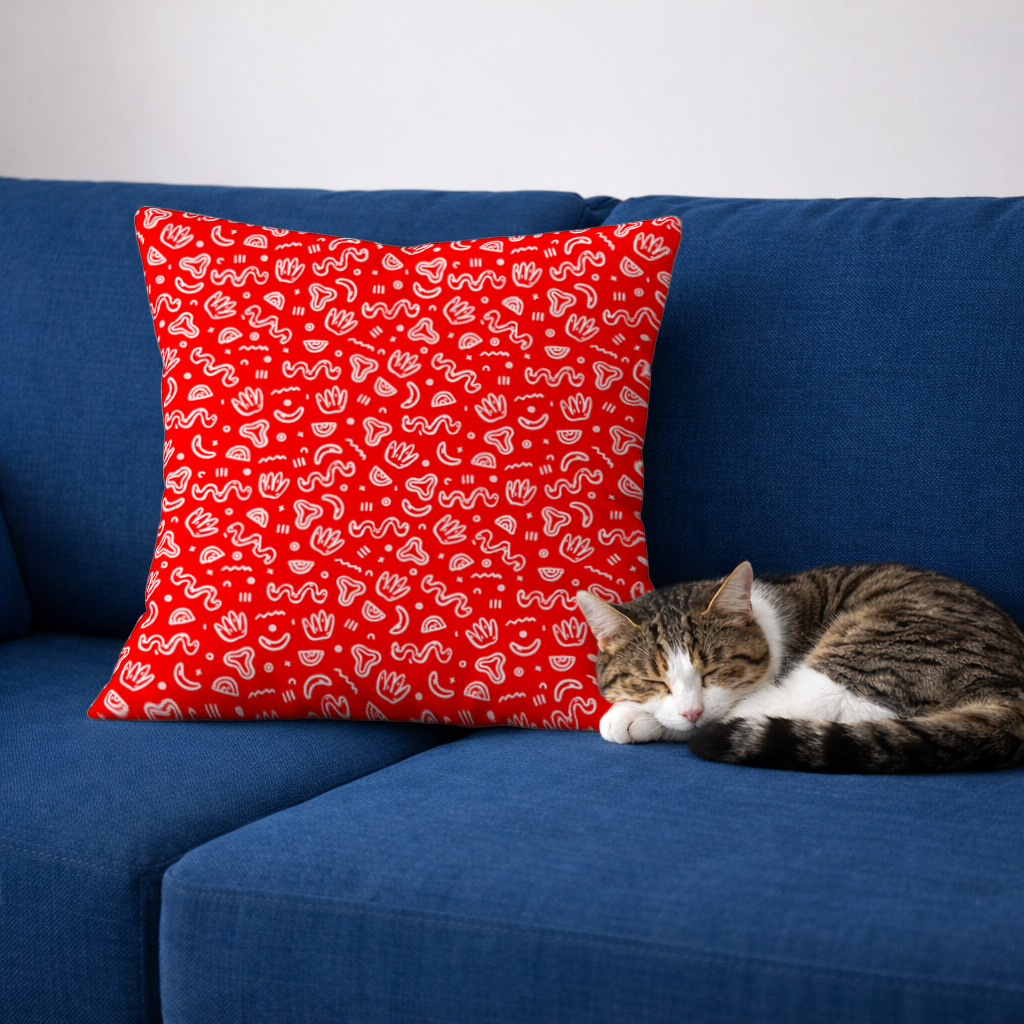 Red Abstract Doodle Decorative pillow cover
