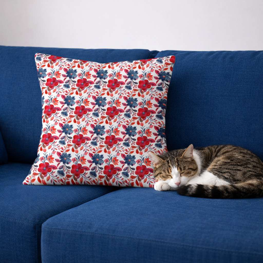 Watercolor Red Navy Floral Decorative pillow cover