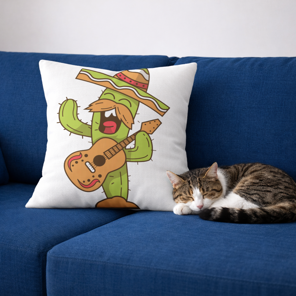 Mariachi Cactus Playing Guitar Decorative pillow cover