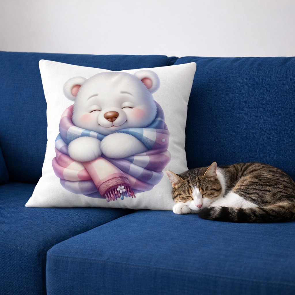 Cozy Sleepy Polar Bear Cub Decorative pillow cover