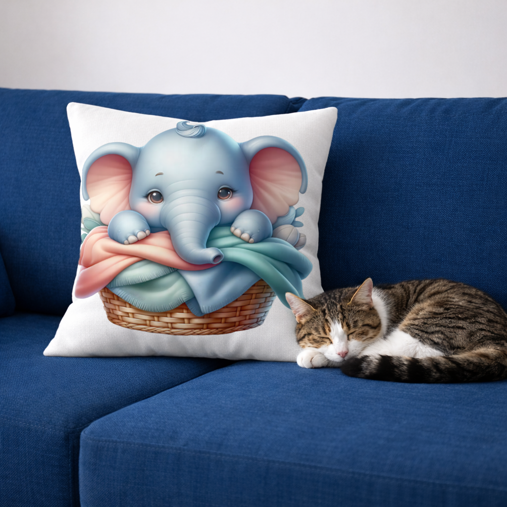 Cute Baby Elephant in Basket Decorative pillow cover