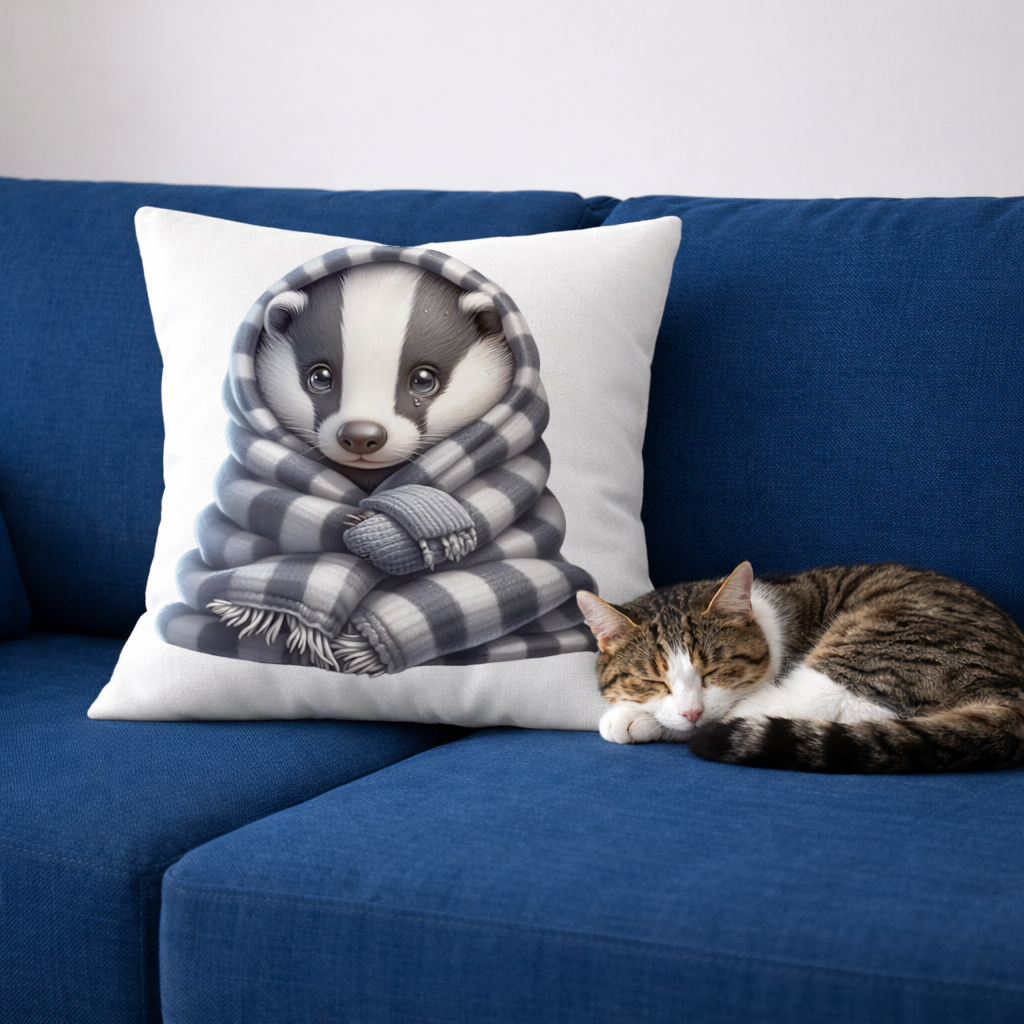 Cozy Baby Badger Wrapped in Blanket Decorative pillow cover