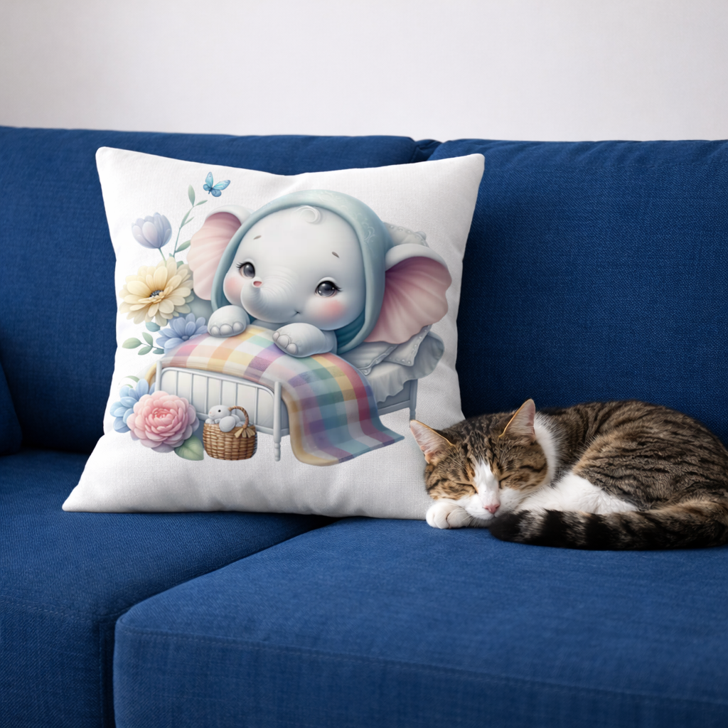 Sleeping Baby Elephant in Bed Decorative pillow cover