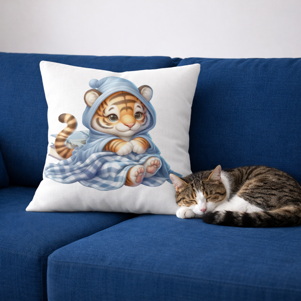 Sleepy Baby Tiger Cub on Books Decorative pillow cover